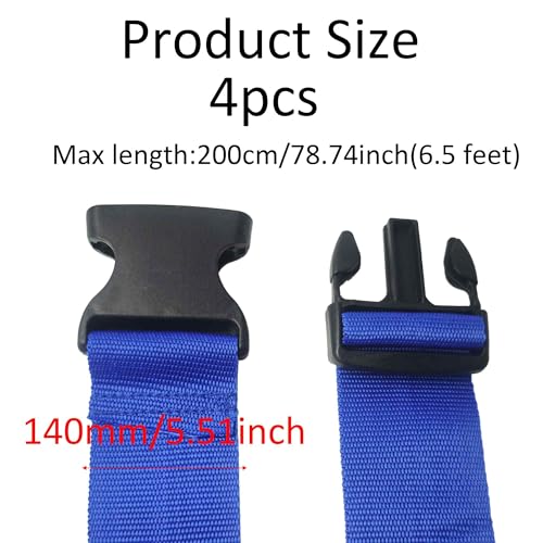 4 Pack Blue Luggage Straps, Adjustable Travel Belt for Suitcases, Secure Buckle Suitcase Accessories - color: Blue