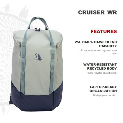 INUK Travel Laptop Backpack, 25L Recycled Waterproof Light Daypack - color: Sage Leaf