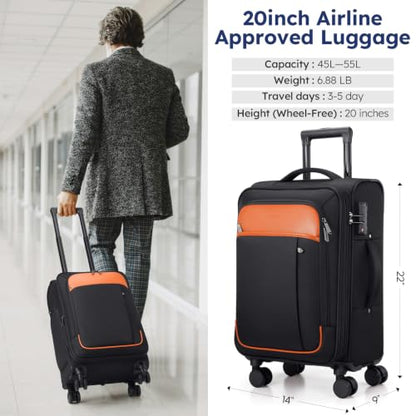 Softside Expandable Carry On Luggage, 20in Carry on Suitcase with Wheels - color: Black Brown