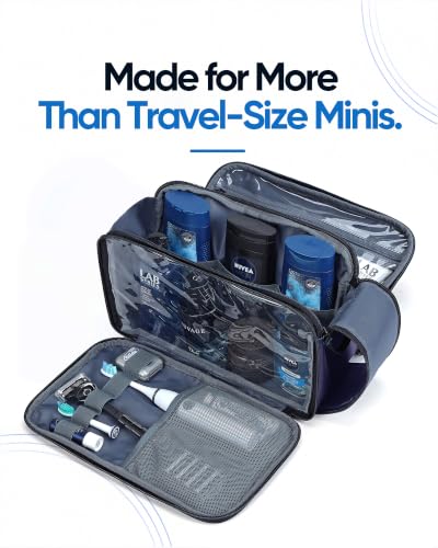 ZEEMO Travel Toiletry Bag for Men, Full Open Dopp Kit with Dual Compartment - color: Blue, size: Large