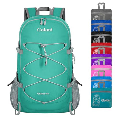 Goloni Ultra Lightweight Packable Backpack 40L - Foldable Hiking Backpack Water Resistant Small Foldable Daypack for Travel,Sky Blue - color: Light Sky Blue