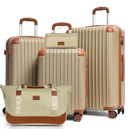 Cosbarn Luggage Sets, Lightweight Durable Hardshell, 5 piece Suitcase Sets - color: Champagne