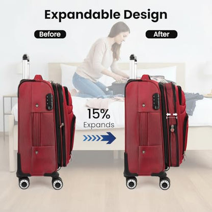 20'' Carry on Luggage,Softside Suitcase,Expandable 15% - color: Red, size: Carry-On 20-Inch
