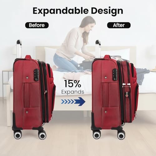 Softside Luggage Sets 2 Piece(20/26in),Expandable 15% - color: Red, size: 2-Piece Set (20"/26'')