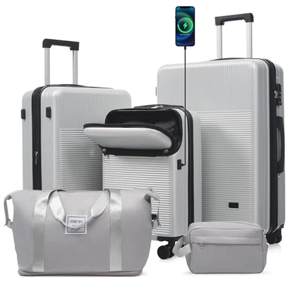 Merax Luggage Sets 5 Piece with Half-opening Hardside Suitcase Set - color: Silver, style: Luggage Set With Top Open 20