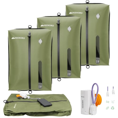 Vacuum Bag for Travel,IPX8 Waterproof Reusable Compression Bags - color: Green, size: 3 PC -With Pump