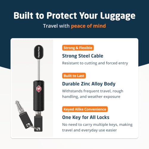 TravelMore TSA Approved Locks for Luggage with Keys, Secure Travel Locks - color: 1 Pack - Black