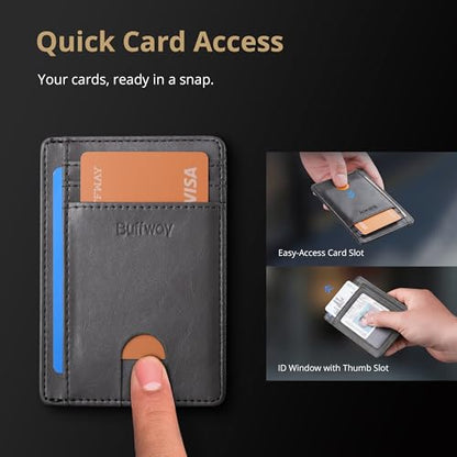 Buffway Slim Minimalist Front Pocket RFID Blocking Leather Wallets for Men and Women - Alaska Grey - color: Alaska Grey