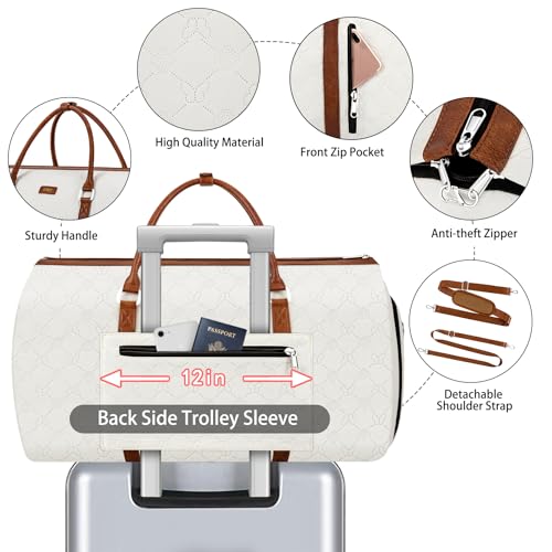 Convertible 2-in-1 Garment Bags for Travel with Waterproof Shoe Compartment - color: White
