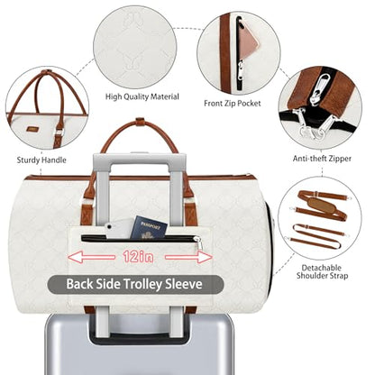 Convertible 2-in-1 Garment Bags for Travel with Waterproof Shoe Compartment - color: White