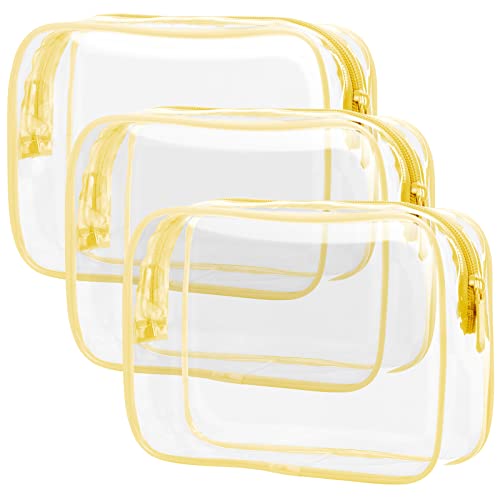 PACKISM Clear Makeup Bag for Travel - TSA Approved Toiletry Bag, Yellow - color: Light Yellow 3 Pack, size: Medium Set (Standard)