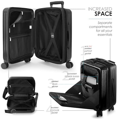 TRAVELARIM 20 Inch Carry On Luggage 22x14x9 Airline Approved Suitcase - color: Black, size: Carry-on 20 Inch