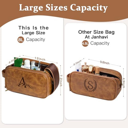 Travel Toiletry Bag For Mens PU Leather Engraved Initials (Yellow Brown F) - color: Brown, style: F