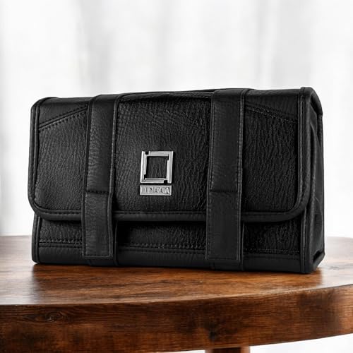 Vangoddy Compact Leatherette Dopp Kit for Men & Women, Black/Black - color: Black / Black