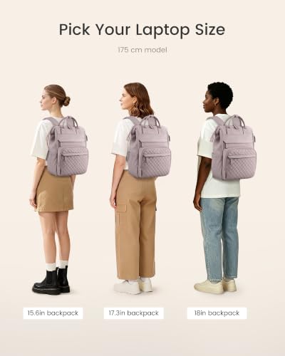 LOVEVOOK Laptop Backpack Women Quilted Teacher Nurse Work Backpack Purse - color: Cray Pink, size: 15.6 inch-Cup
