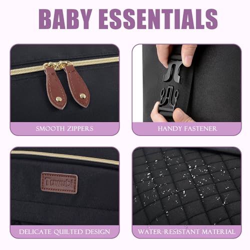 Tuwubi Diaper Bag Tote,Baby Diaper Bag with Pacifier Case - color: Black, size: Large