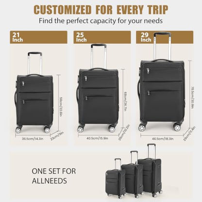 VJI 25" Carry-On Softside Expandable Suitcase with Spinner Wheels, Black - size: 25 Inch
