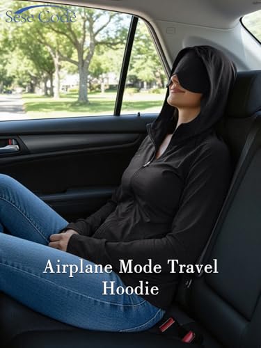 SeSe Code UPF 50+ Hoodie With Eye Mask Womens Zip Up Travel Jackets - color: Black, size: XX-Large