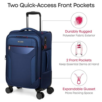 22'' Upright Spinner Softshell Suitcase w/Spinner Wheels - color: Navy, size: Carry-On 22 inch