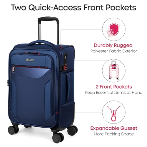 2-Piece Set(22/32in) Upright Spinner Softshell Luggage Sets - color: Navy, size: 2-Piece Set (22 inch/32 inch)