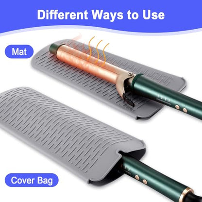 Shappy 2 Pcs Heat Resistant Curling Iron Flat Iron Travel Case,Elephant | Neoprene & Silicone Material, Double-layer Neoprene Pouch & Flexible Silicone Mat for Hot Hair Styling Tools - style: Elephant