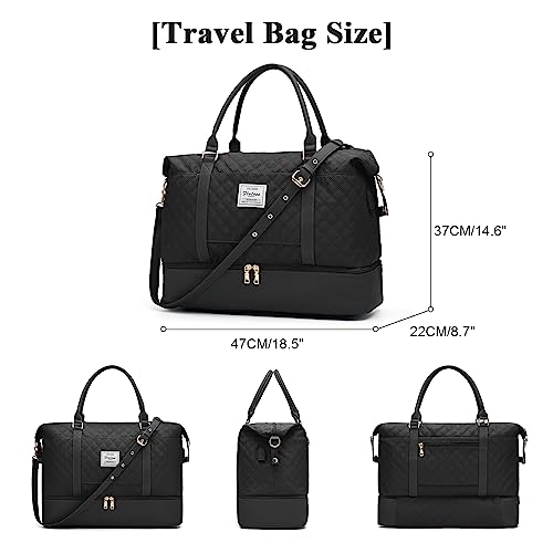 Large Travel Duffle Bag Carry on Weekend Bag with Shoes Compartment Gym Bags for Travel Women Men Waterproof Business Work Overnight Trips Sport Hospital Airplane Travel Essentials Black - color: A17-Black