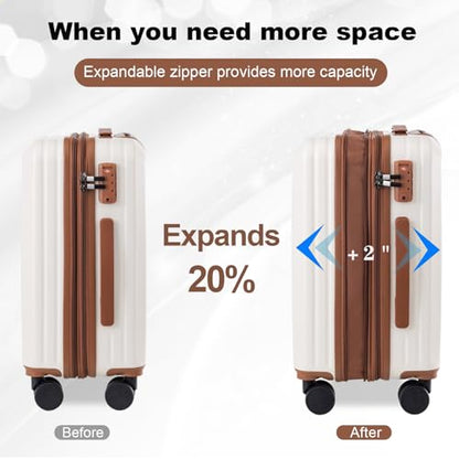 OUZZO Expandable 20" Carry On Luggage PC Hardshell Suitcase with TSA Lock - color: white, size: 1 Piece-20" (Carry On)