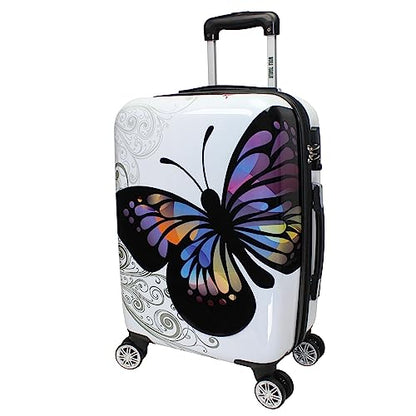 World Traveler Butterfly 20-Inch Carry-On Polycarbonage Hardside Expandable Spinner Luggage with Enhanced Wheel System - size: 20-inch
