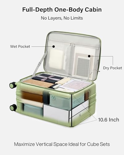 Hanke Hardside Expandable Carry On Luggage, 20 Inch Top Opening Suitcase - color: Bamboo Green, size: 20 Inch EXT