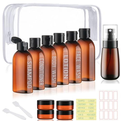 Travel Kit 10 PCS Travel Bottles for Toiletries TSA Approved Bottle - color: A-Brown