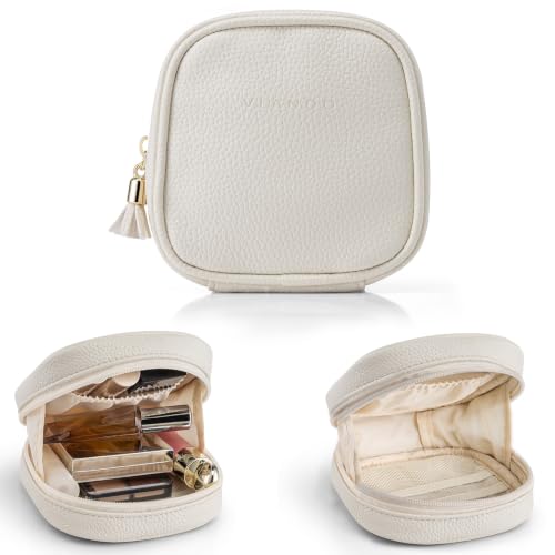 VLANDO Mini Makeup Bag,Water-Resistant Cosmetic Pouch with Pockets,Beige - color: Mini-Lychee Beige