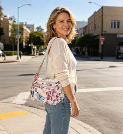 Crossbody Bags for Women Waterproof Nylon Shoulder Bag Roomy Multiple Pockets Messenger Purses Handbags - color: Butterfly Print