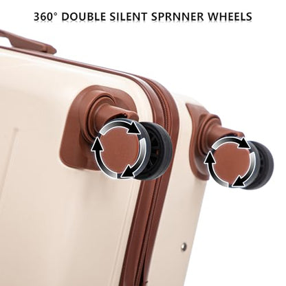 Luggages Sets 3pcs ABS Hardside Luggage Sets Spinner Wheels Suitcase with Lock - color: White brown