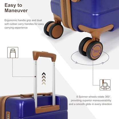 Lightweight Hardshell 3-Piece Luggage Set with 360° Silent Spinner Wheels | 20-Inch Carry-On Suitcase, TSA Lock, Durable PC+ABS Material, Ideal for Air Travel & Vacations (Blue) - color: Navy, size: 3 piece set (20")