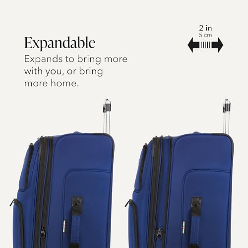 SwissGear Sion Softside Expandable Luggage – Large Checked Suitcase with 360 Degree Wheels & Retractable Handle – 29 Inch, Perfect for 7-9 Night Trips – Blue - color: Blue, size: Checked-Large 29-Inch