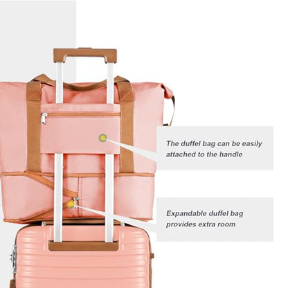 Joyway 28 Inch Large Luggage Hardside Suitcase with Spinner Wheel, Lightweight 3 Piece Suitcase Set with TSA Lock(Pink) - color: Pink brown, size: 3 Piece Set (28 Inch)