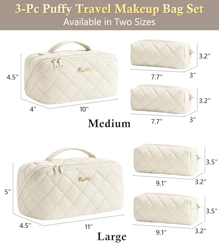 Travel Makeup Bag, Large Capacity Puffy Toiletry & Cosmetic Bag for Women - color: Off-White, size: large