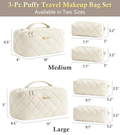 Travel Makeup Bag, Large Capacity Puffy Toiletry & Cosmetic Bag for Women - color: Off-White, size: large