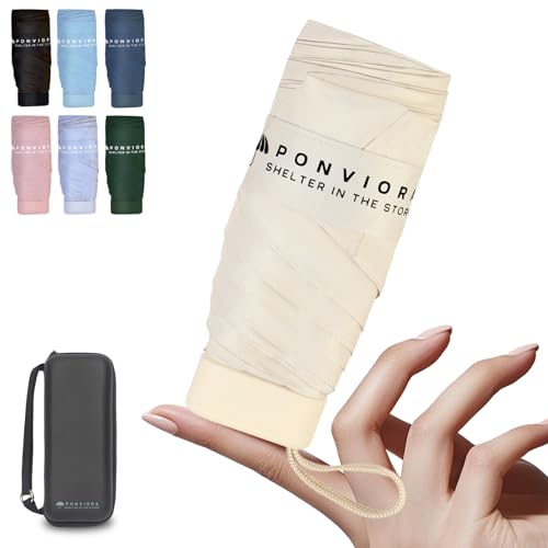 Compact Mini Windproof Travel Umbrella-UPF 50+ Sun & Rain Protection, Small Folding Design Fits in Pocket or Purse, Lightweight Portable with Case for Women, Men & Kids - color: Beige