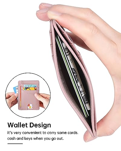 Teskyer Slim Minimalist Wallet for Men, RFID Front Pocket Card Holder - color: Lichee Dark pink