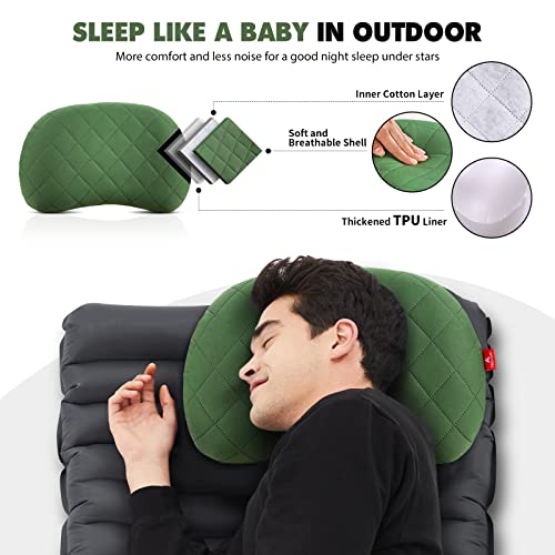 Hikenture Inflatable Camping Pillow, Compact Travel Pillow for Backpacking - color: Green