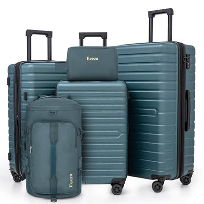 Eeeza Luggage Sets 5 Piece,Hardside Expandable Durable Luggage,21"/25"/30" - color: DarkGreen