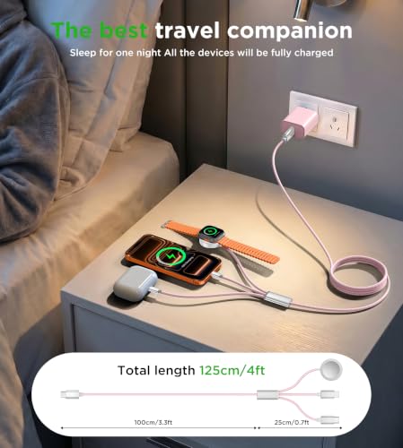 Travel Essentials Multi Charging Cable with 20W Charger Block - color: Pink, size: 1.2M/4FT