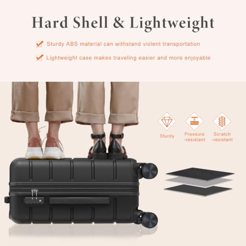 Sweetcrispy 24 Inch Checked Luggage, Hard Shell Suitcase, Black - color: Black, size: 24 Inch