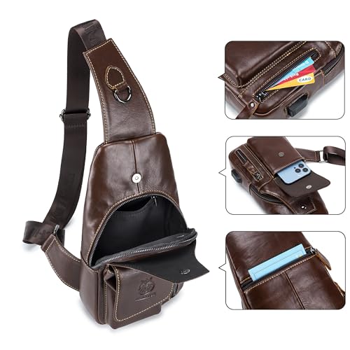 LUKZIJAES Genuine Leather Sling Bag for Men - color: #13-coffee