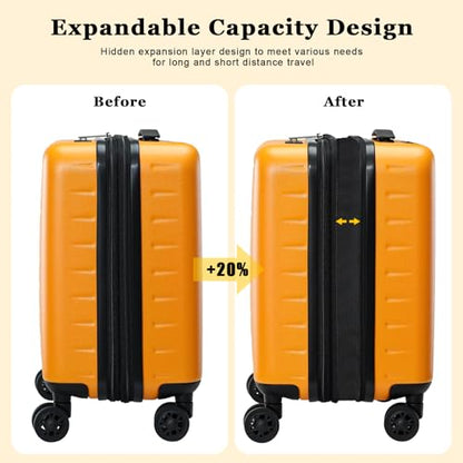 CENSIEN Expandable 16 Inch Carry On Luggage Airline Approved Small Suitcase - color: Orange, size: 16 Inch EXT