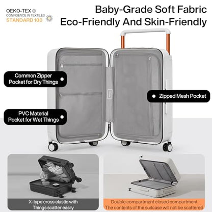 mixi Luggage Suitcases with Spinner Wheels,Upgrade Wide Handle PC Hardshell Rolling Travel Suitcase with TSA Lock, Checked-Medium 24-Inch, Smoke White - color: Smoke White, size: 24-inch Standard