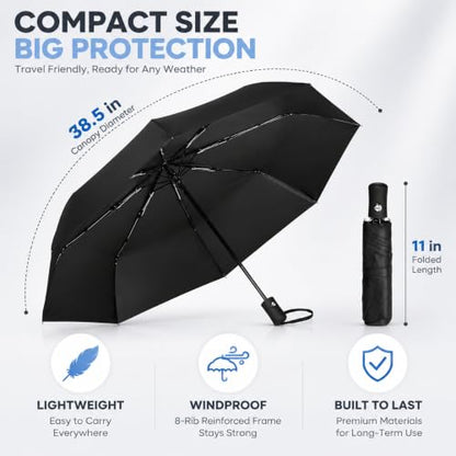 Jexine Windproof Travel Umbrella Compact Small - color: Black