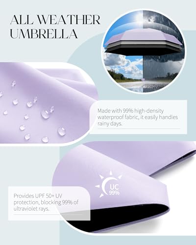 Seniny Mini Travel Umbrella with Case, Compact Pocket Size UV Sun & Rain - color: Purple