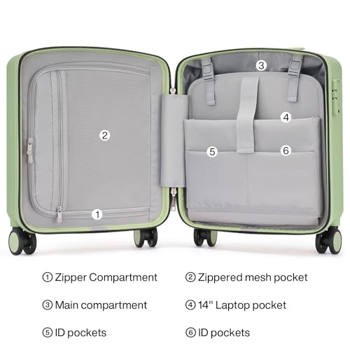 Hanke 16 Inch Underseat Small Carry On Luggage, Hard Shell with TSA Lock - color: Bamboo Green, size: 16 Inch